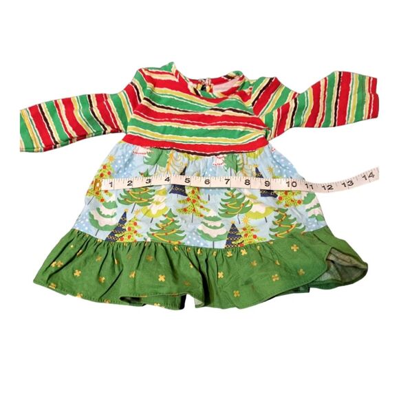 RicRac & Ruffles Kids Dress #F7-9500 Holiday Size 3-6M Girl Red & Green Trees - Picture 8 of 14
